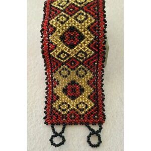 Shipibo Conibo Beaded Cuff Bracelet Peruvian Amazon Kene Art 6" 1.97" 24g